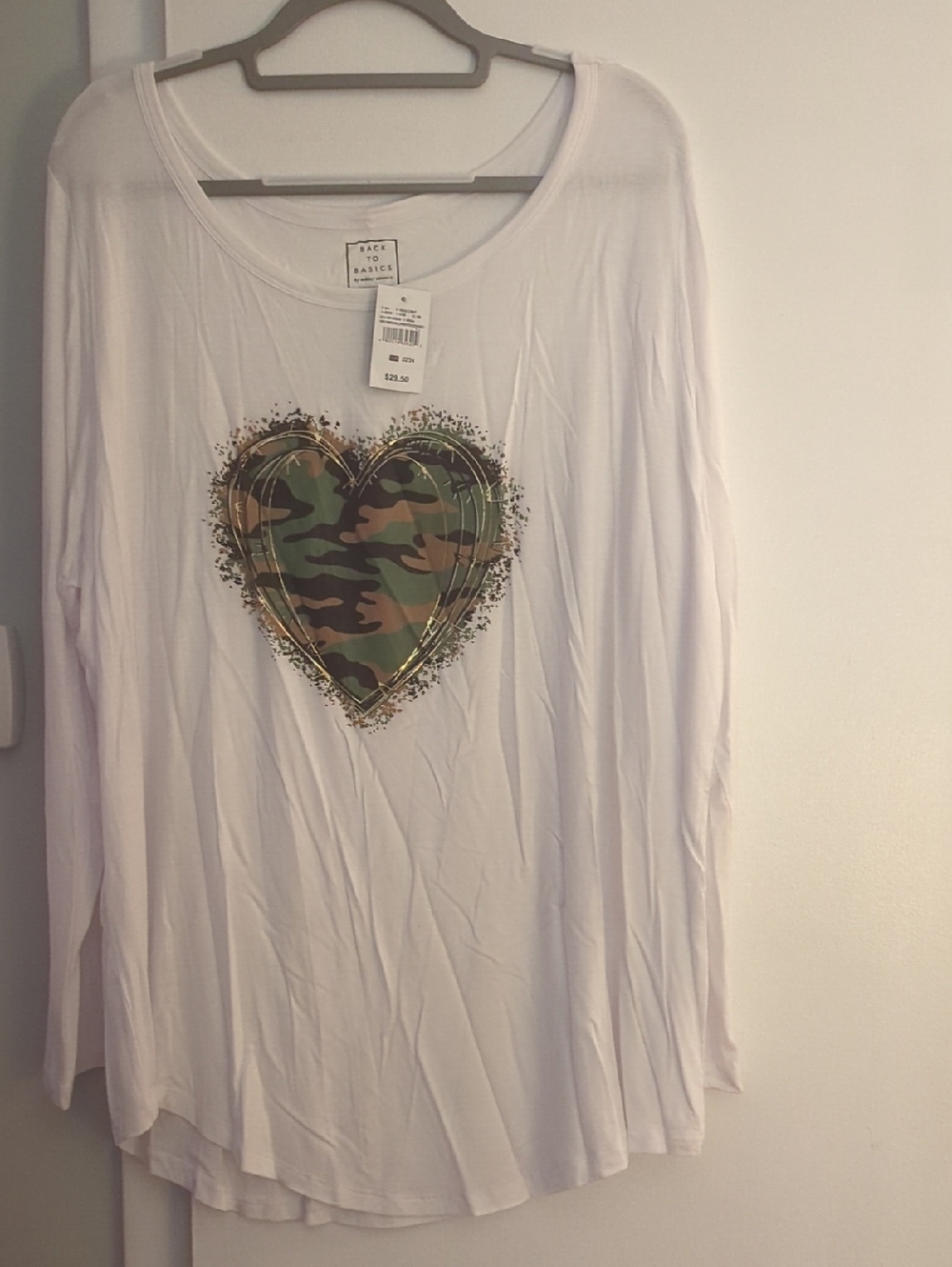 Ashley Stewart White Long-Sleeve Tee with Camo Heart
